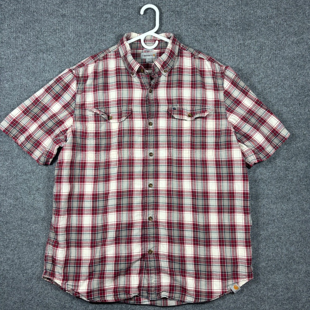 Carhartt Short Sleeve Button Down Shirt Mens XL Red Plaid Relaxed Fit 101553